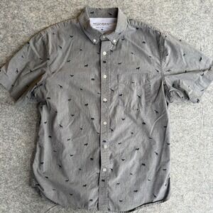 Banana Republic Shirt Mens M Slim Gray Safari Print Lux Poplin Short Sleeve AOP